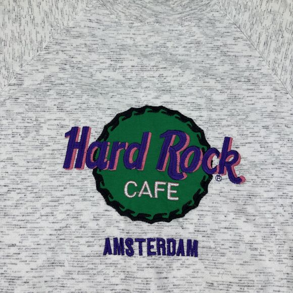 Vintage Hard Rock Amsterdam Heather Gray Sweatshirt Crewneck Embroidered Large - Picture 3 of 7